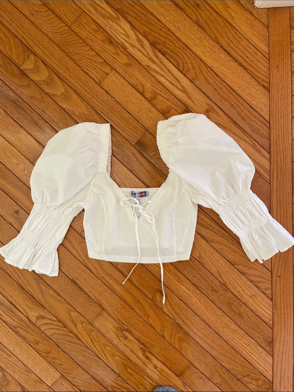 Urban Outfitters White Puff Sleeve Crop Top with Tie Front
